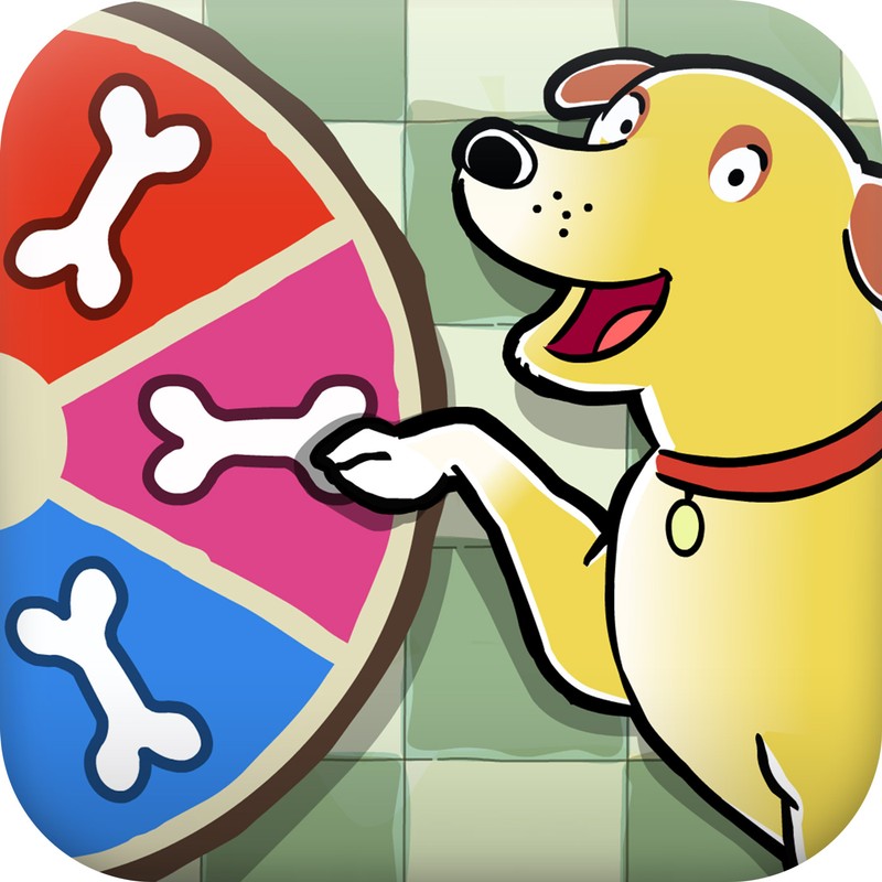 An app icon featuring Martha the dog pointing at a board game spinner with bones on it.