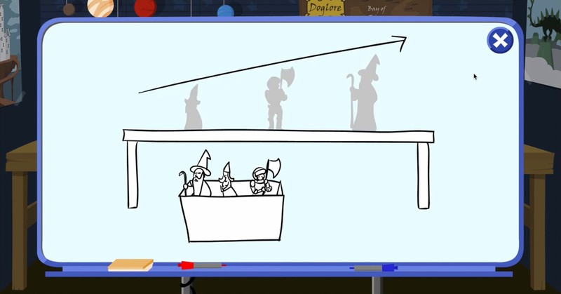 The game instructions are presented on a whiteboard, here showing Glen's game about arranging figurines.