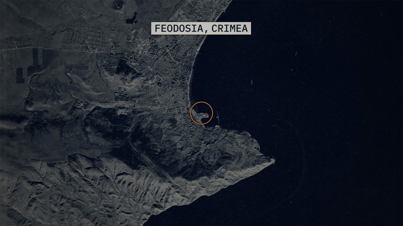 A satellite image showing a port in Feodosia, Crimea.