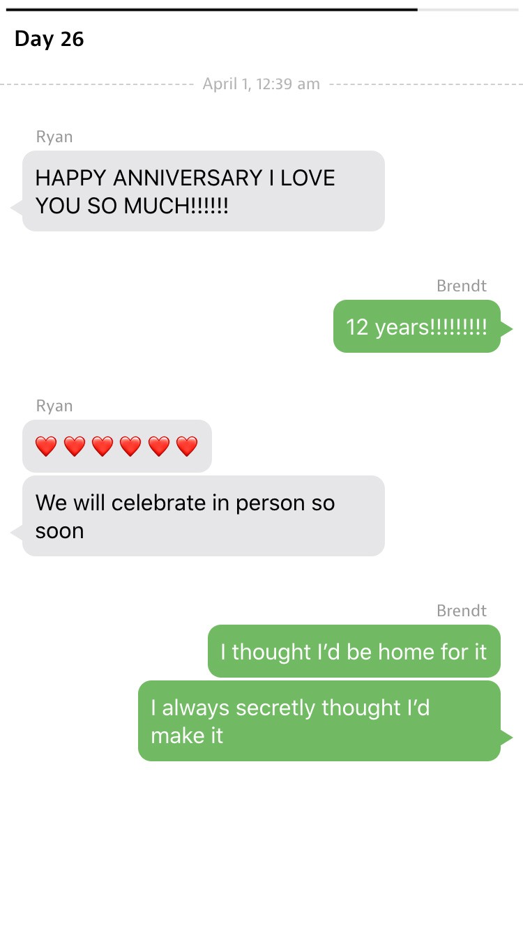 A screen showing the text message interface and a conversation between Ryan and Brendt.