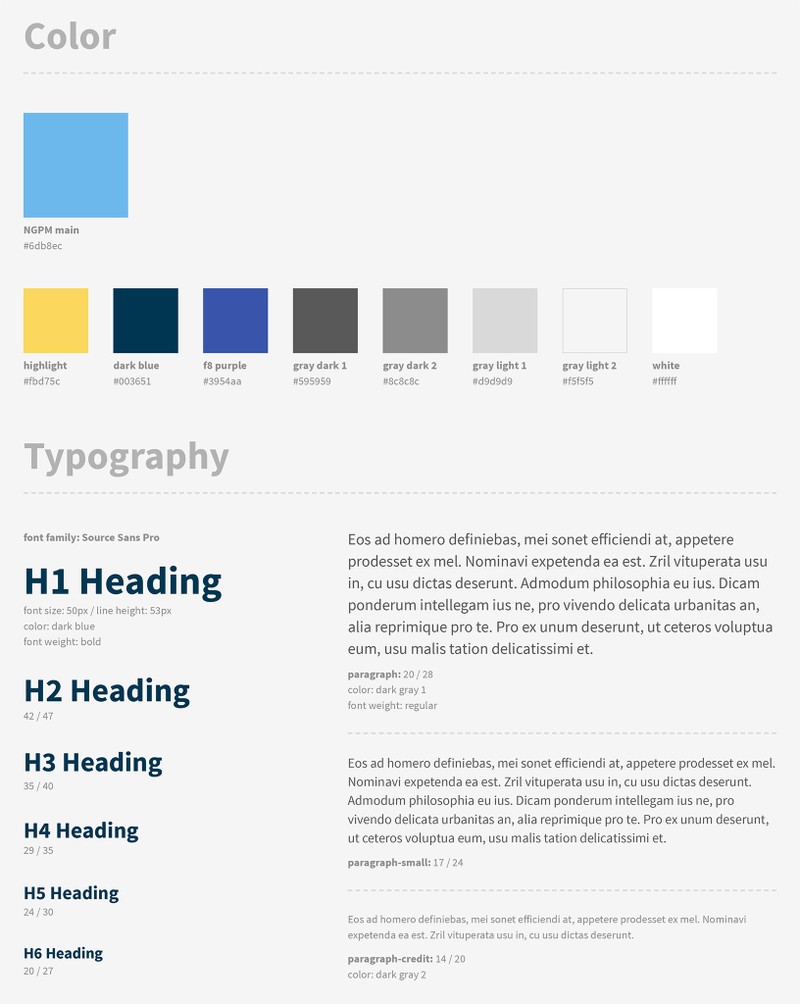 The Early Math Teacher's Guide style guide showing the color palette and typography.