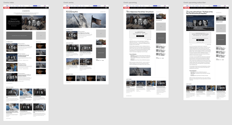 Visual design mockups of FRONTLINE events pages.