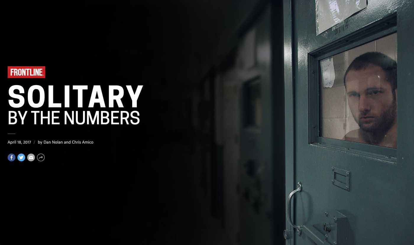 There is a man behind a small glass window of a prison cell, the title text reads “Solitary By the Numbers.”