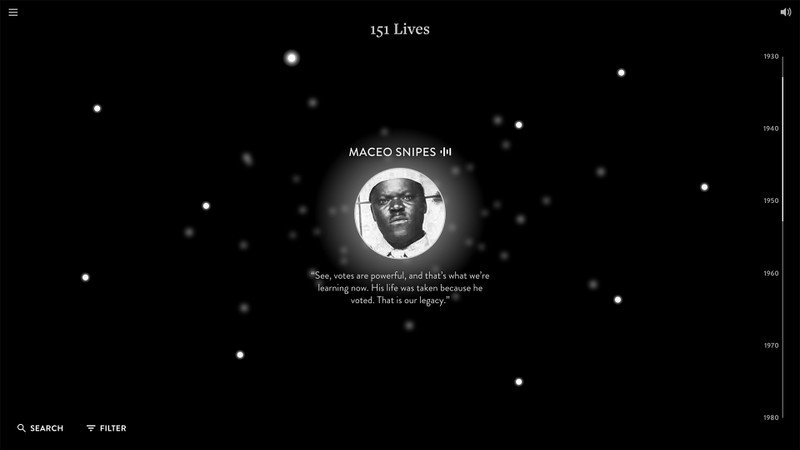 A rough mockup of the victim database showing Maceo Snipes in the center.