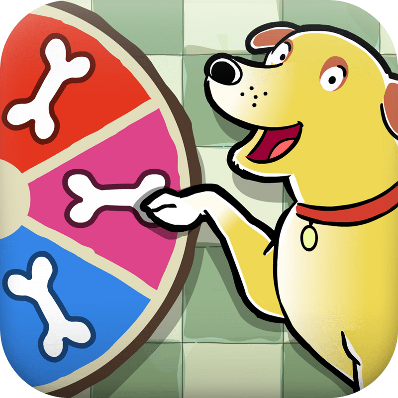 An app icon featuring Martha the dog pointing at a board game spinner with bones on it.