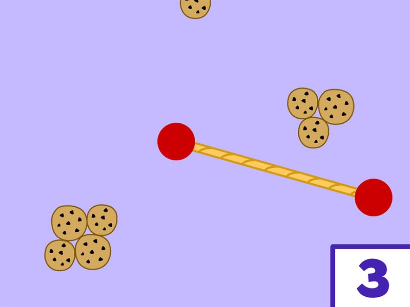 An iPad prototype game screen showing a stretched out rope that catches cookies.