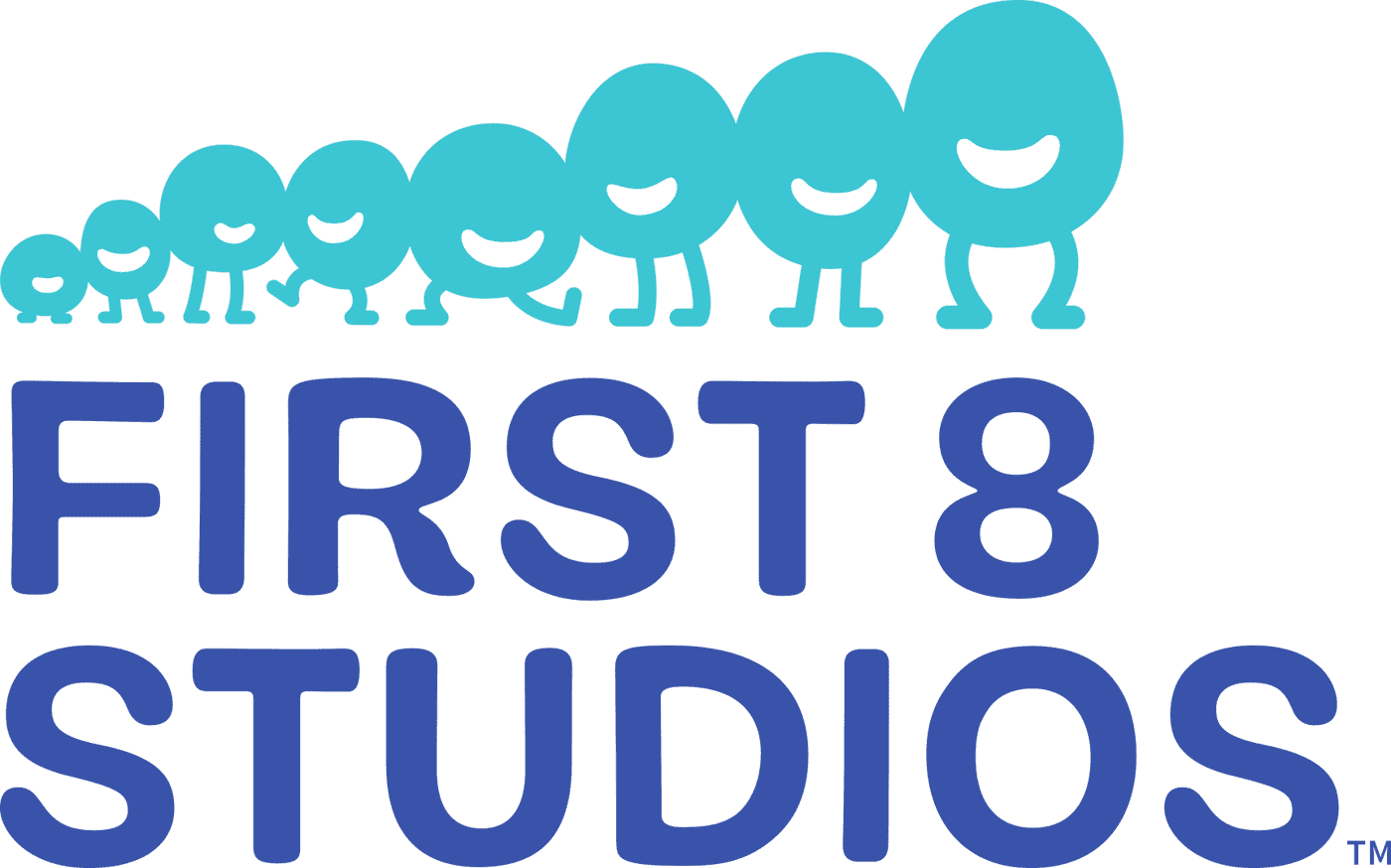 First 8 Studios logo with eight abstract, playful characters.