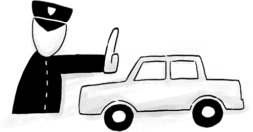 Illustration of a police officer stopping a car.