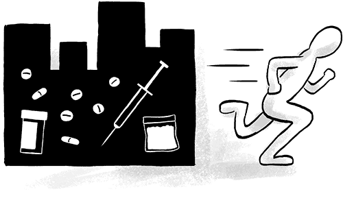Illustration showing a suspect fleeing from a known drug dealing area.